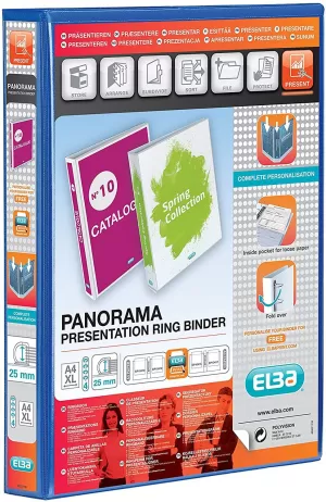 Elba Panorama A4 Presentation Ring Binder PVC 4 D Ring 65mm Capacity Blue Pack of 4
