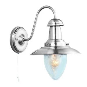 1 Light Wall Light Satin Silver with Seeded Glass Shade, E27