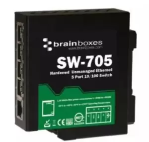 Brainboxes Ethernet Switch, 5 RJ45 port, 5 30V dc, 100Mbit/s Transmission Speed, DIN Rail Mount Mount