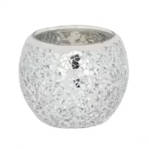 Small Round Silver Crackle Candle Holder