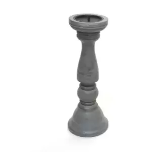 Chunky Carved Wooden Pillar Church Candle Holder [Grey,Medium 38cm]