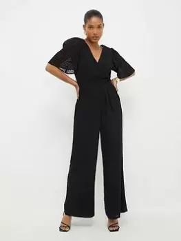 Dorothy Perkins Chiffon Dobby Shirred Waist Jumpsuit - Black, Size 16, Women