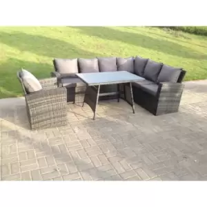 Fimous 7 Seater High Back Rattan Garden Furniture Set Corner Sofa With Oblong Dining Table And Chair Set