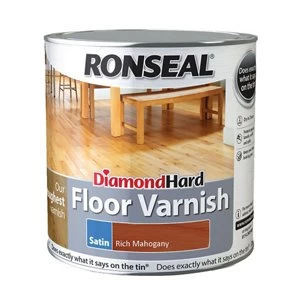 Ronseal Diamond hard Rich mahogany Satin Floor Wood varnish 2.5L