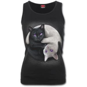 Yin Yang Cats Womens X-Large Razor Back Sleeveless Top - Black