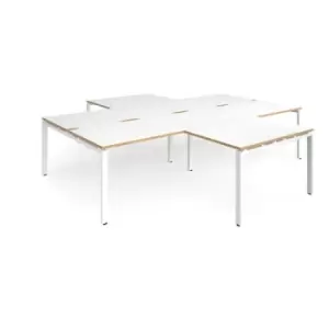 Bench Desk 4 Person With Return Desks 3200mm White/Oak Tops With White Frames Adapt