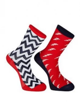 Madison Sportive Long Sock Twin Pack, Bolts True Red / Ink Navy