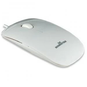 Manhattan Silhouette Sculpted USB Wired Mouse White 1000dpi USB-A Optical Lightweight Flat Three Button with Scroll Wheel Blister
