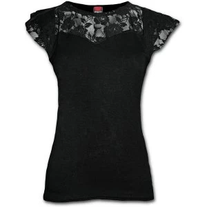 Gothic Elegance Lace Layered Cap Sleeve Womens XX-Large Short Sleeve Top - Black