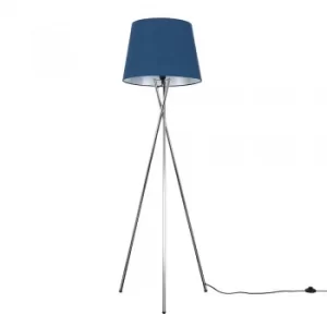 Camden Chrome Tripod Floor Lamp with XL Navy Blue Aspen Shade
