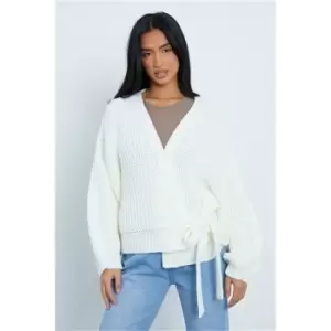 I Saw It First Cream Petite Knitted Wrap Over Cardigan - White