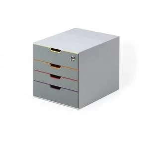 Durable VARICOLOR Safe 4 Drawer Box with Lockable Top Drawer Grey