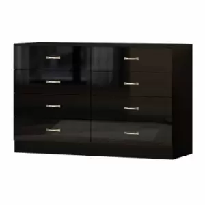 Chilton Wide 8 Drawer Chest of Drawers with High Gloss Drawer Fronts, black