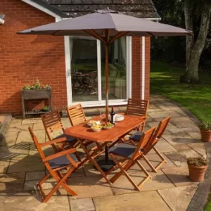 Rowlinson Plumley 6 Seater Dining Set with Parasol and 15kg Base, Grey