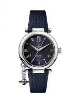 Vivienne Westwood Vivienne Westwood Orb Heart Blue And Silver Detail Charm Dial Blue Leather Strap Ladies Watch