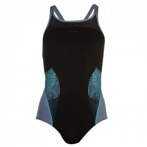 Speedo Fit Splice X Back Swimming Costume Ladies - Blk/Grey/Turq