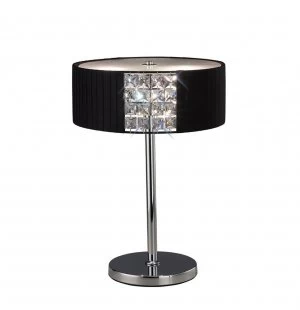 Table Lamp Round with Black Shade 2 Light Polished Chrome, Crystal