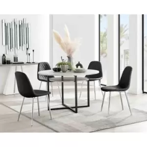 Furniture Box Adley Grey Concrete Effect Storage Dining Table and 4 Black Corona Silver Chairs