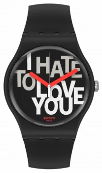 Swatch HATE 2 LOVE Valentines Day Black Silicone Strap Watch