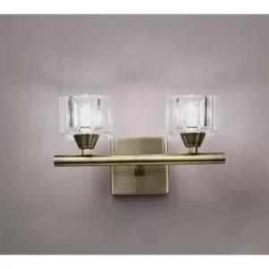 Cuadrax wall lamp with switch 2 Bulbs G9, antique brass