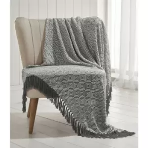 Ascot Chevron Charcoal 100% Cotton Chair Sofa Couch Bed 130x170cm - Multicoloured - Portfolio