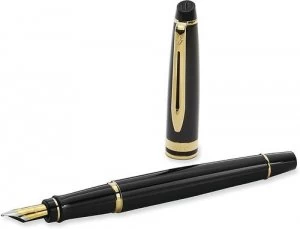 Waterman Expert Black Gold Trim Fountain Pen Medium Gift Box
