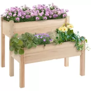 2 Piece Solid Fir Wood Plant Raised Bed Garden Step Planter Stand - Outsunny