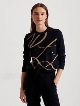 Lauren by Ralph Lauren Janitra-long Sleeve-pullover - Lauren Navy/gold, Multi, Size L, Women