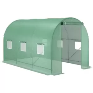 Outsunny 3.5 x 2 x 2m Polytunnel Greenhouse, Walk in Pollytunnel Tent with Steel Frame, PE Cover, Roll Up Door and 6 Windows, Green