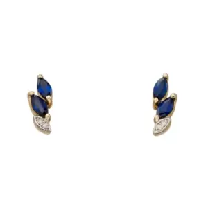 9ct Yellow Gold Sapphire and Diamond Marquise Stud Earrings