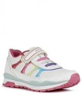 Geox Girls Pavel Strap Trainers - White Multi, White Multi, Size 4 Older