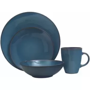 Dinner Sets With 16 Pieces / Blue Two Toned Dinner Set With Different Sized Plates / Bowls / Mugs For Coffee / Dinners And Lunches Made In Stoneware