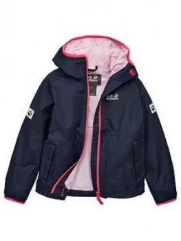 Jack Wolfskin Girls Rainy Days Jacket - Navy/Pink, Size 7-8 Years, Women