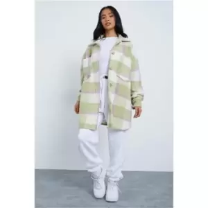 I Saw It First Green Petite Check Oversized Longline Shacket - Green