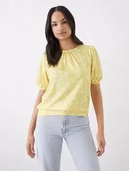 Dorothy Perkins Puff Hem Sleeve Top - Yellow, Yellow, Size S, Women
