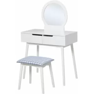Dressing Table & Stool Set w/ Drawers Mirror Modern Elegant Vanity White - Homcom