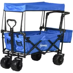 DURHAND Outdoor Push Pull Wagon Stroller Cart w/ Canopy Top Blue - Blue