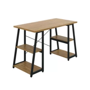 Soho Desk with Angled Shelves Oak/Black Leg KF90794