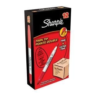 Original Sharpie Twin Tip Permanent Marker Red Pack of 12
