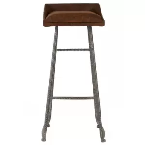 Bar Stool in Brown Leather Effect and Metal