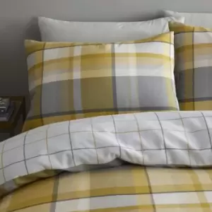 Catherine Lansfield Brushed Tartan Check Reversible Standard Pillow Cases, Ochre, Pair