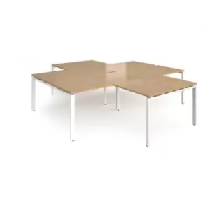 Bench Desk 4 Person With Return Desks 2800mm Oak Tops With White Frames Adapt