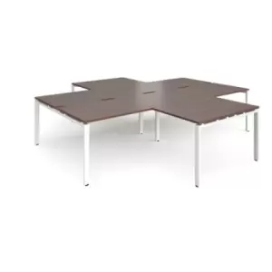 Bench Desk 4 Person With Return Desks 3200mm Walnut Tops With White Frames Adapt