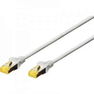 Digitus RJ45 Network cable, patch cable CAT 6A S/FTP 10.00 m Grey Halogen-free, twisted pairs, incl. detent, Flame-retardant