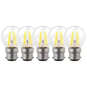 5 Watts B22 BC Bayonet LED Light Bulb Clear Golf Ball Warm White Dimmable, Pack of 5