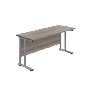 1400 X 800 Twin Upright Rectangular Desk Grey Oak-Silver