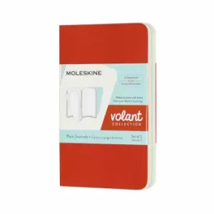 Moleskine Volant Notebook XS Plain Pack of 2 Coral/Aqua, Coral