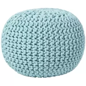 Pastel Blue Round Cotton Knitted Pouffe Footstool - Pastel Blue - Homescapes