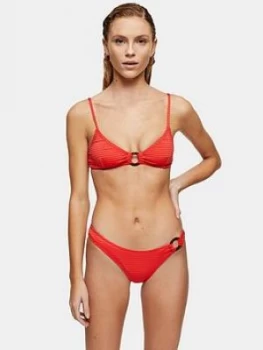 Topshop Seersucker Ring Bikini Briefs - Red