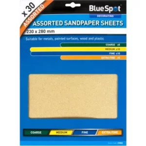 BlueSpot 19850 30 Piece Assorted Sandpaper Sheets